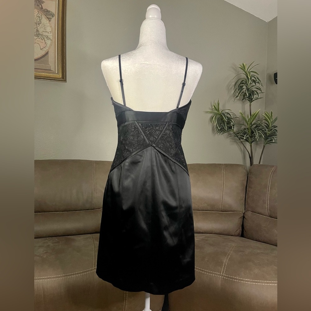 Laundry Black Satin Lace Bodycon Formal Mini Dress Crystal Accent 6 Summer LBD - Picture 3 of 14